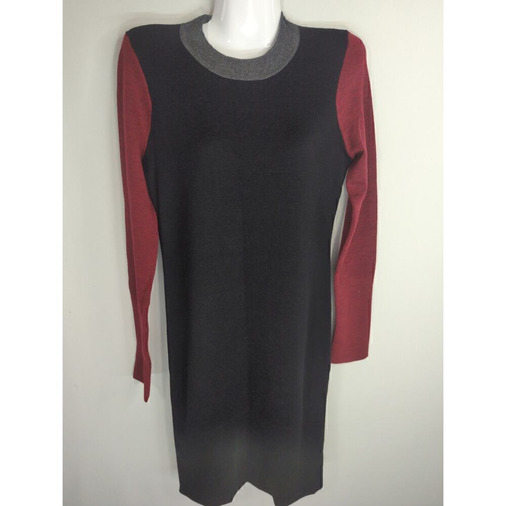Derek Lam 10 Crosby Long Sleeve Crew Neck Sweater Dress Red Black Women's Medium